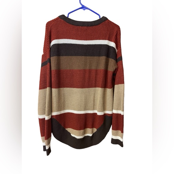 NWOT multi-color Color block long sleeved V_neck sweater with button front. - Picture 2 of 4